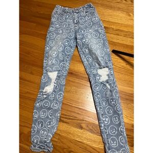Gemma Rae Distressed Emoji Print Jeans Ripped Knee Denim Trendy Fashion 3/26